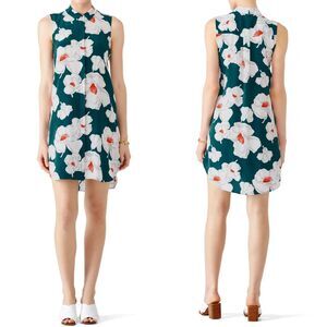 Equipment Janna Silk Dress Womens XS Floral Green Collar Button Front Sleeveless